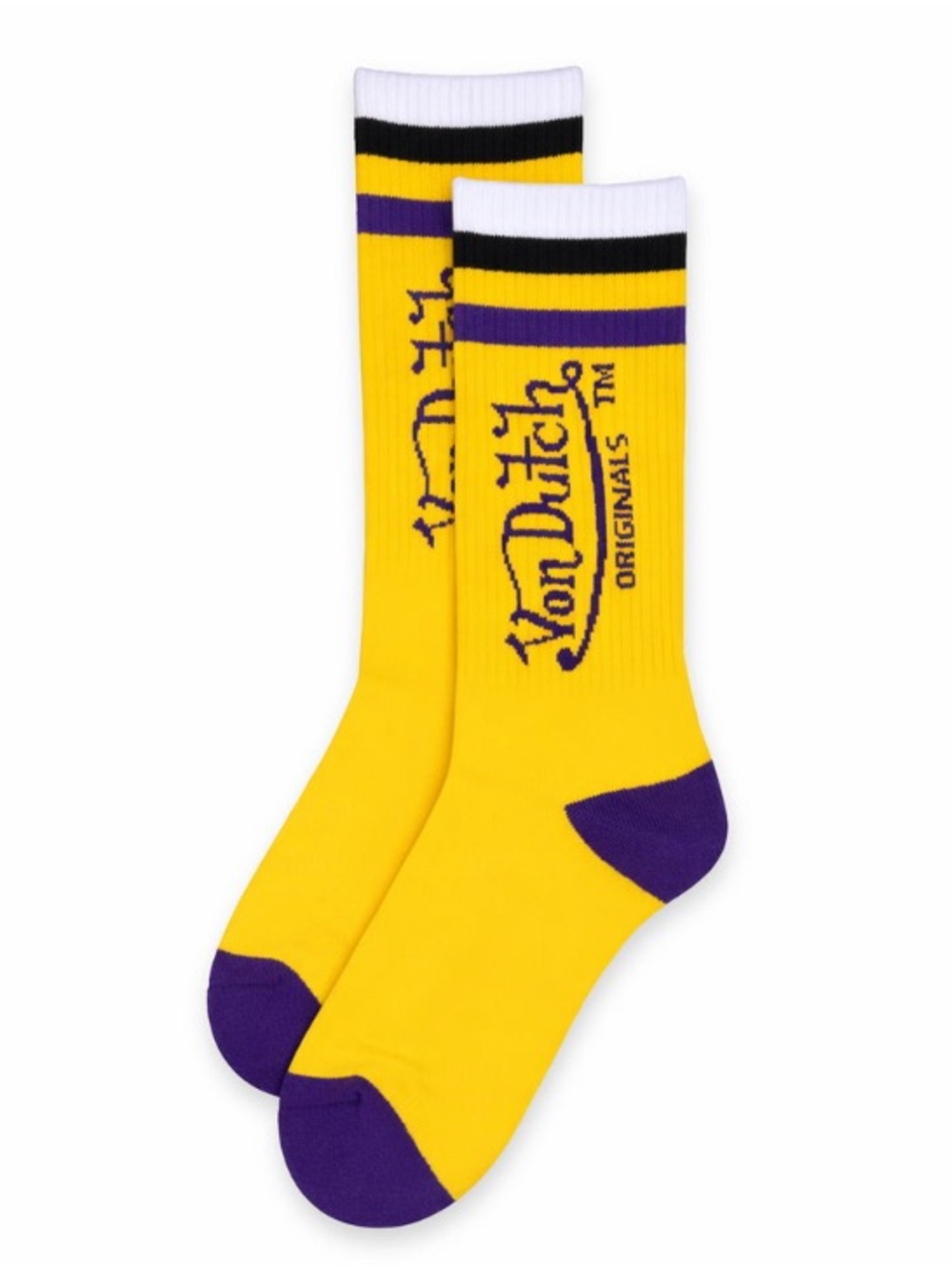 Von Dutch Yellow Crew Socks with Purple Accents